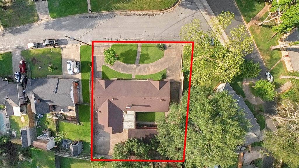 1114 Brookshire Drive, Tyler, TX 75071 Aerial perspective of a single-story residence with a brown shingle roof