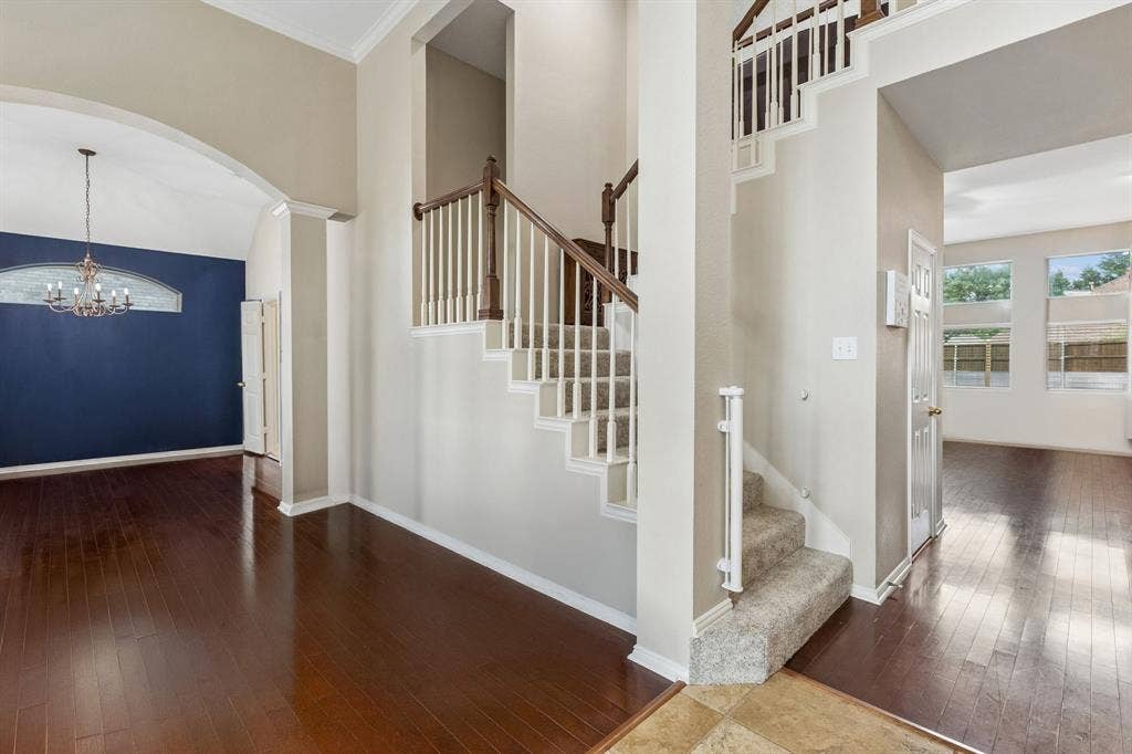 1105 Easton Lane, Allen, TX 75002 Welcome friends and family in the spacious entry with soaring ceiling open to the second floor. Guests can spill into the front living room has you gather together.