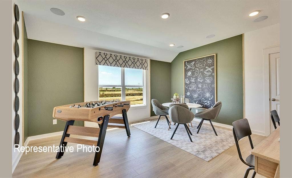 1579 Gentle Night Drive, Forney, TX 75126 Spacious bonus room featuring wood-finish flooring, recessed lighting, and a large window with a patterned valance