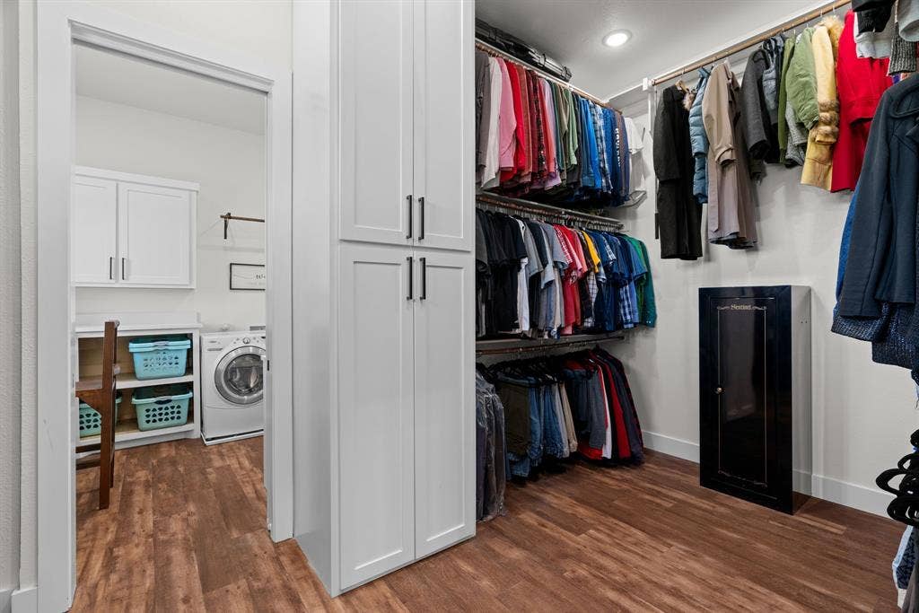 3621 Fritz Lane, Corinth, TX 76208 Custom closet system featuring wood-finish flooring, recessed lighting, and white baseboards