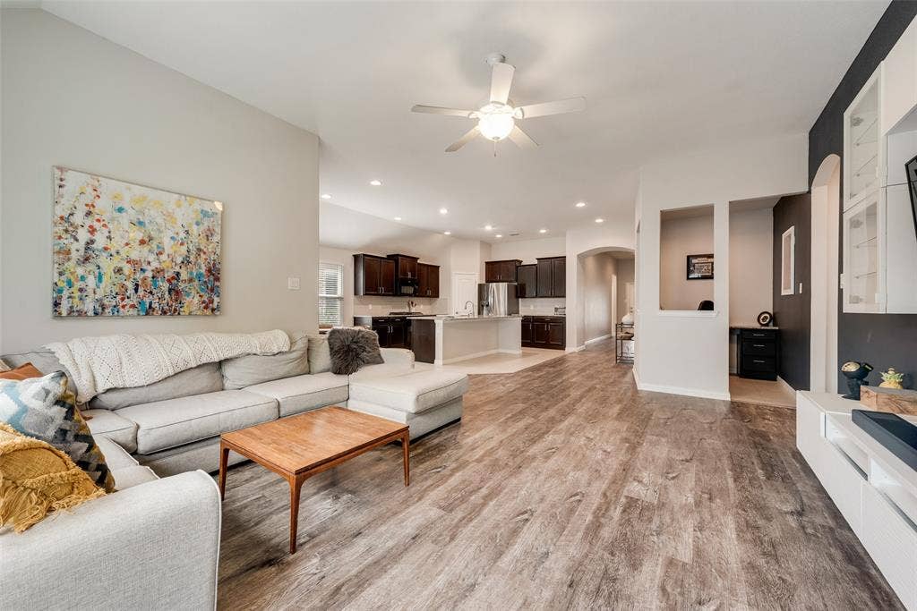 1432 Westview Lane, Northlake, TX 76226 Open floor plan showcasing the new LVP floors, study nook and open kitchen