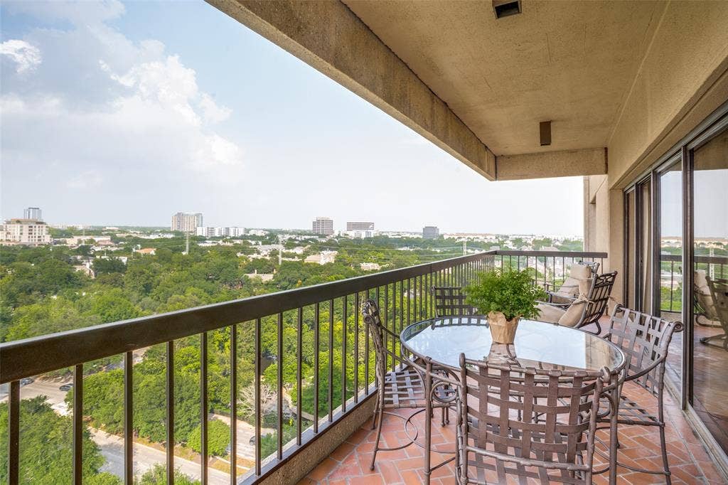 3831 Turtle Creek Boulevard, #15E, Dallas, TX 75219 Terrace with views of Turtle Creek.