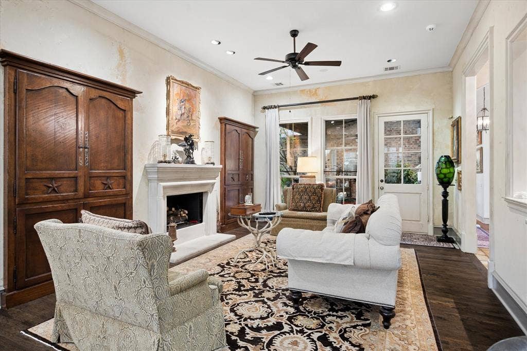 5332 Longvue Drive, Frisco, TX 75034 Cast stone fireplace and views of patio