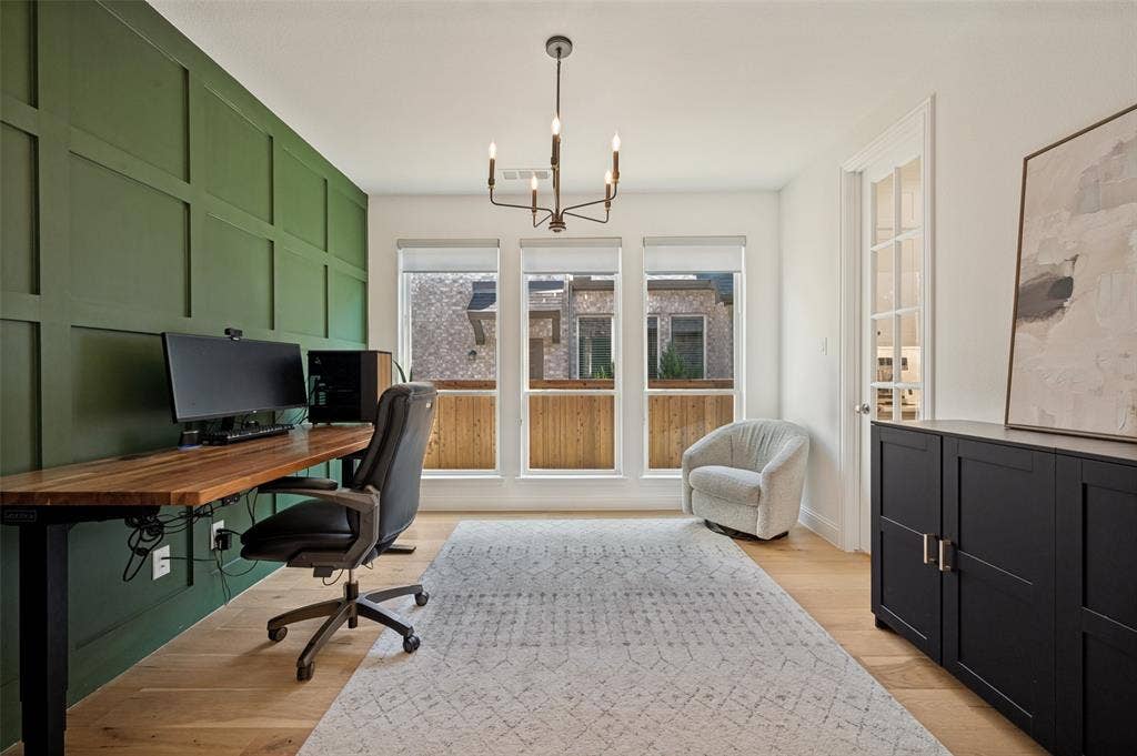 961 Gladewater Drive, Prosper, TX 75078 Trending access wall elevates this flex room ready to be used a stunning, private office, a play room or dedicated gym space within the privacy of French doors with convenient access to the kitchen area