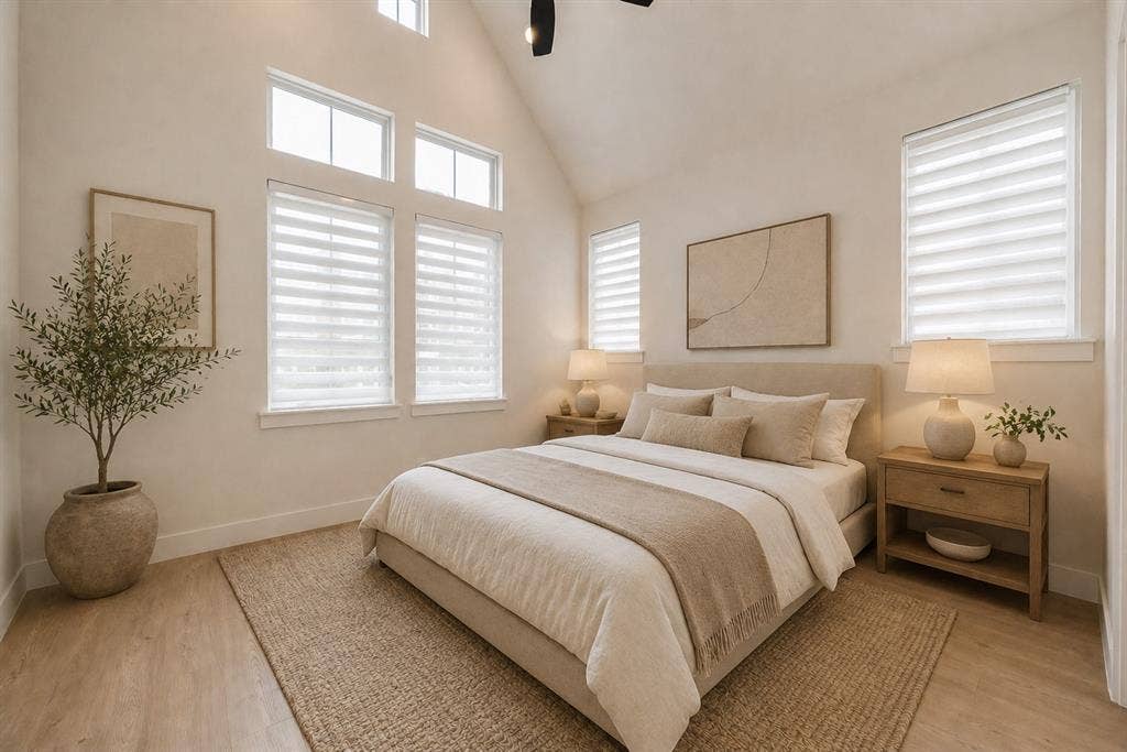 11965 Brubaker Drive, Frisco, TX 75033 Vaulted ceiling featuring a dark-toned ceiling fan