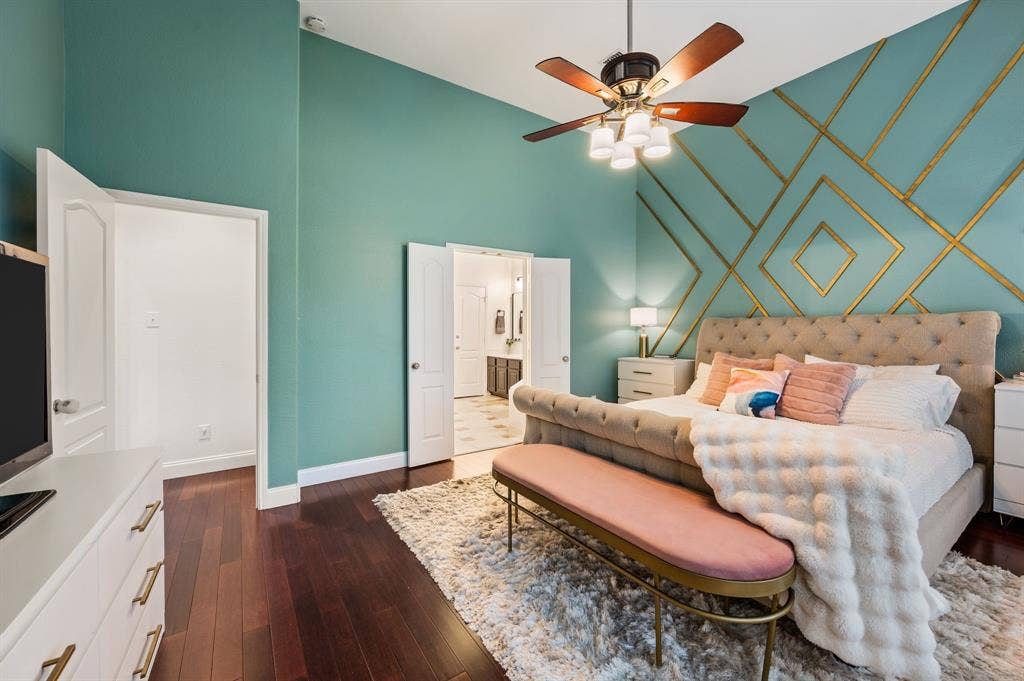 308 Bradbury Drive, Euless, TX 76040 Spacious primary retreat with elegant finishes, oversized layout & spa-like ensuite access.