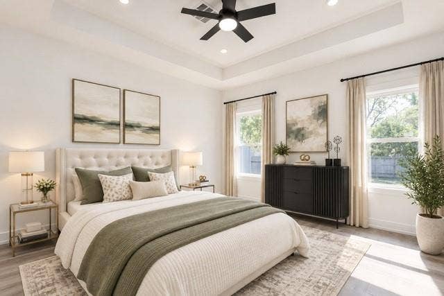 2608 Cleveland Avenue, Waco, TX 76711 Virtual staging -Recessed lighting, wood-finish flooring, a coffered ceiling, and two windows