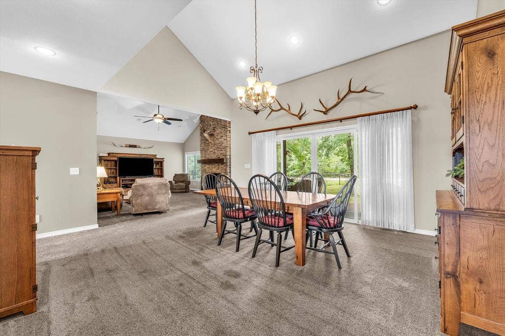 613 Bone Road, Valley Mills, TX 76689 Spacious dining area with vaulted ceilings and recessed lighting
