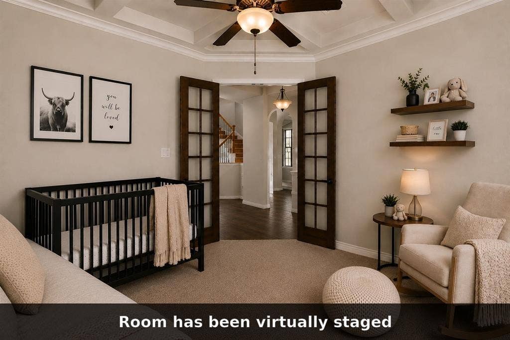 Study/flex room virtually staged to illustrate 4th bedroom or nursery use.