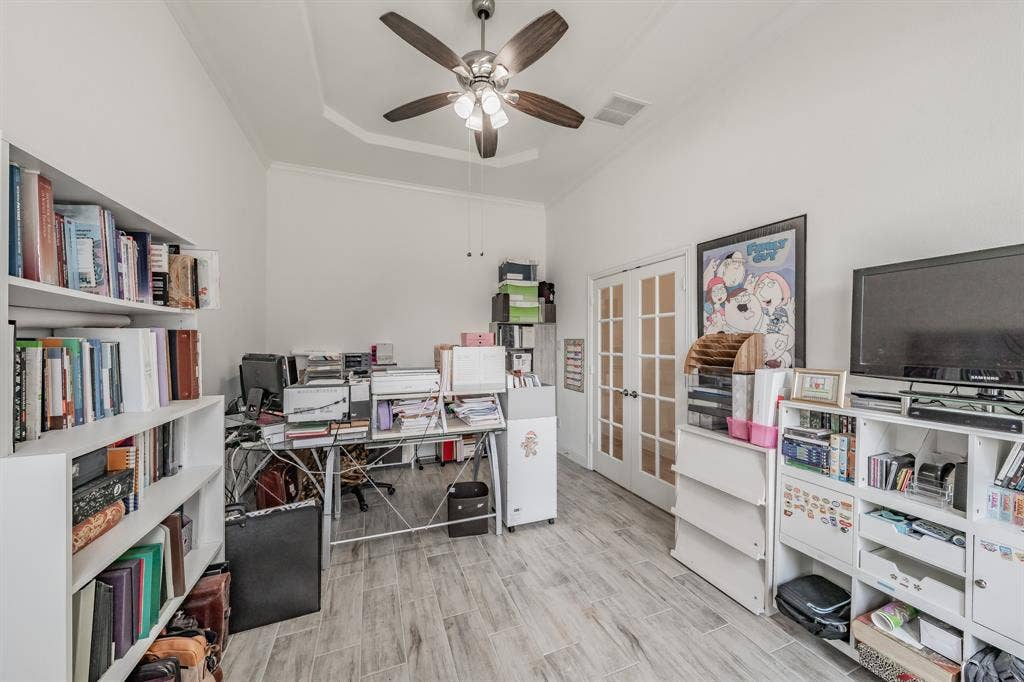 Office is 10 x 16 and has french doors. Could be a 4th bedroom or exercise room. Lots of possibilities!