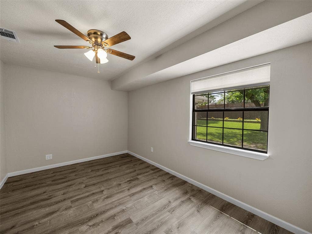 4100 Emerson Drive, Plano, TX 75093 The flex area overlooking the backyard can be used as a fourth bedroom as it has a closet (small with built-in drawers) or flex space such as an office with a pull-out sofa-bed.