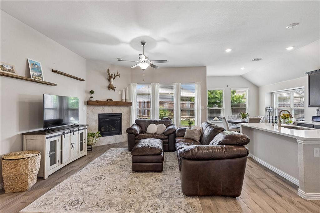 14824 Rocky Face Lane, Fort Worth, TX 76052 Open Living area with raised ceilings and recessed lighting.
