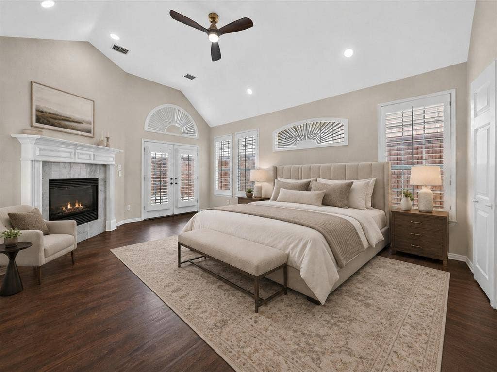 4437 Lone Tree Drive, Plano, TX 75093 Vaulted ceiling with recessed lighting and a ceiling fan