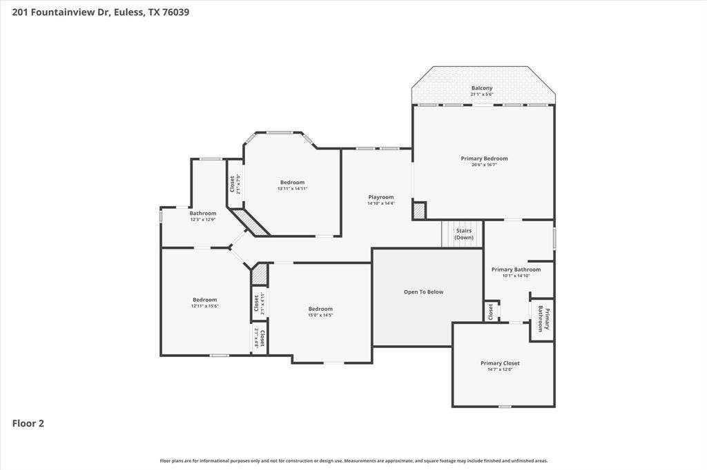 201 Fountainview Drive, Euless, TX 76039 Floor Plan Second Story