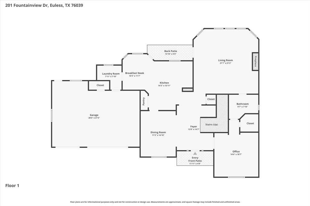 201 Fountainview Drive, Euless, TX 76039 Floor Plan First Story
