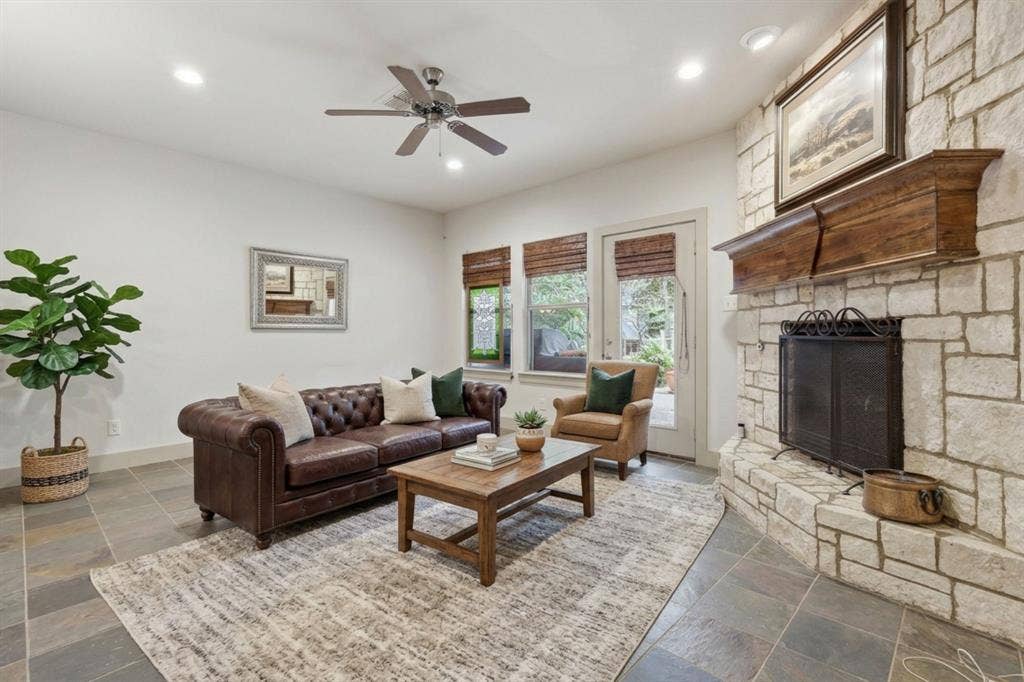 413 Collins Street, Argyle, TX 76226 Staged Living room with fireplace