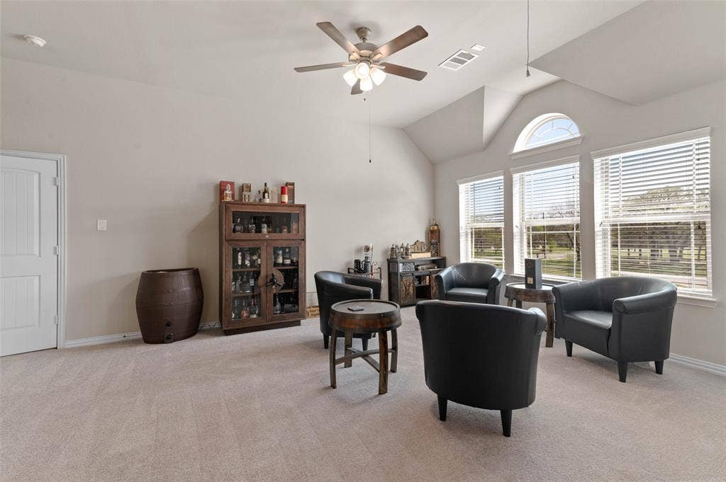 800 Beckington Drive, Shady Shores, TX 76208 Game room with vaulted ceilings and a ceiling fan