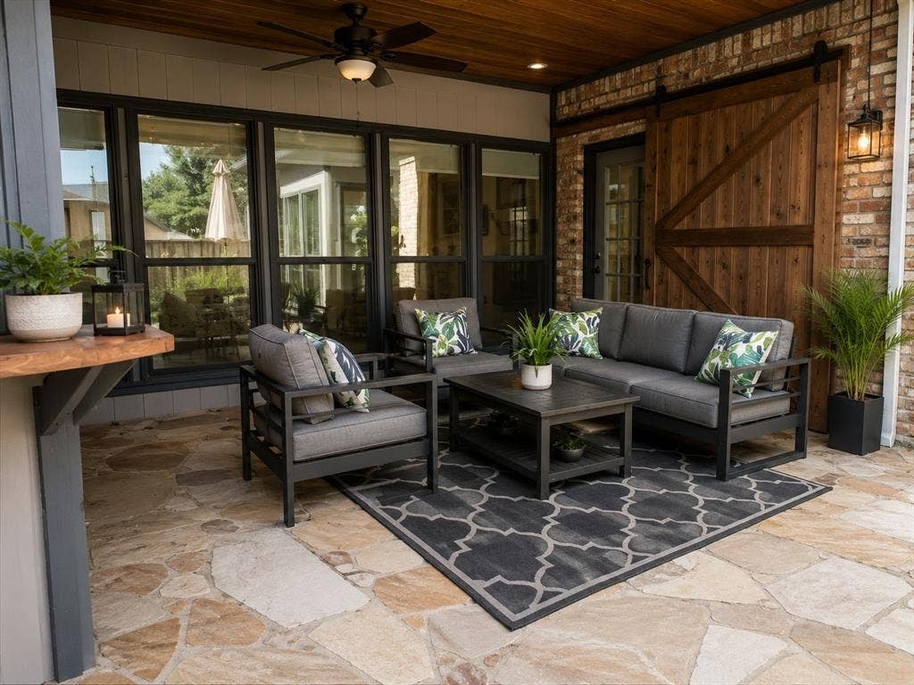 4315 Creekmeadow Drive, Dallas, TX 75287 Covered patio with access through 2 doors. Relaxing view of the pool.