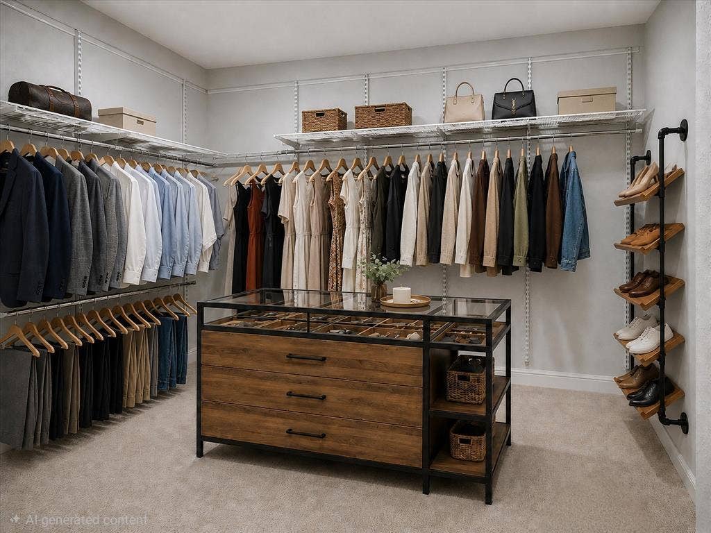 13430 Challaburton Drive, Farmers Branch, TX 75234 Custom closet system featuring extensive hanging rods and shelving