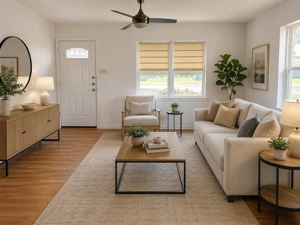 1202 Sunnyside Avenue, Cockrell Hill, TX 75211 AI enhanced staged living room
