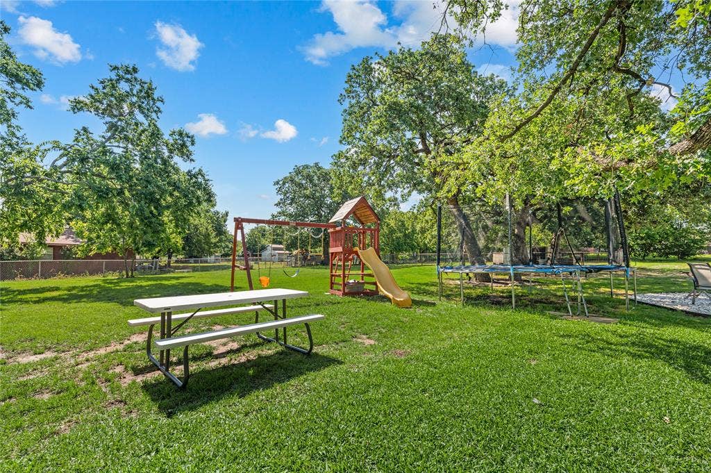 5656 Oak Haven Drive, Fort Worth, TX 76244 Fresh sod, mature trees, and a newly landscaped firepit area turn this backyard into one of the biggest reasons to come see the home.