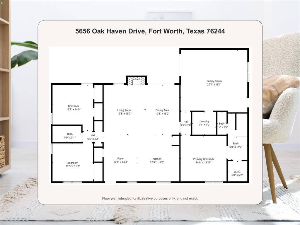 5656 Oak Haven Drive, Fort Worth, TX 76244 The floorplan shows how well this home works, with open main living spaces, a huge family room, three bedrooms, and easy access to the outdoor areas.