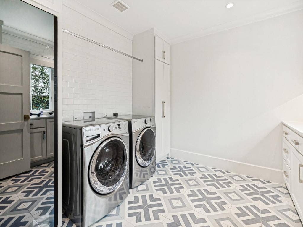 Laundry room with GE steam closet