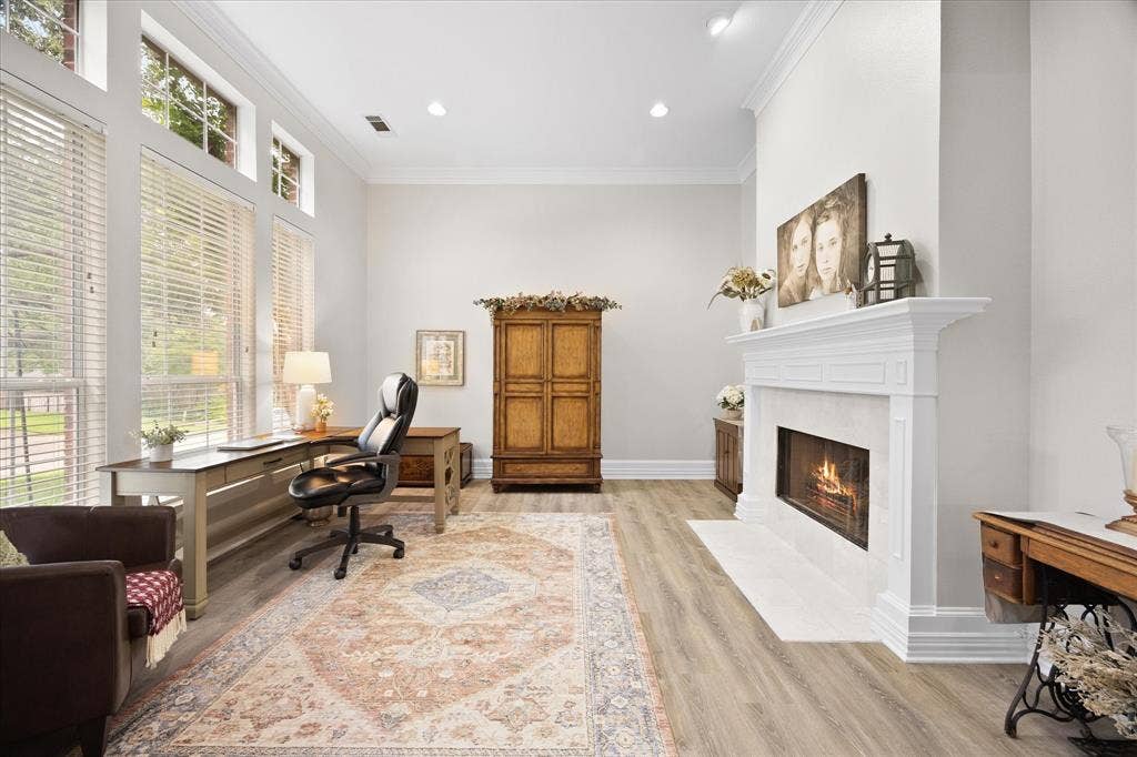 621 Liechty Court, Heath, TX 75032 Home office includes gorgeous fireplace
