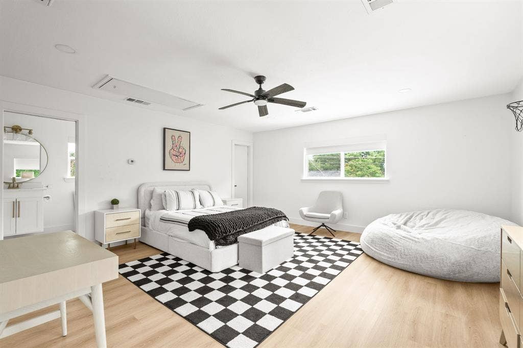 Bright interior space with light wood-finish flooring