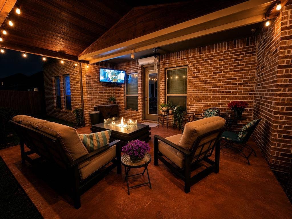 Entertain or just relax in the outdoor living space under the pergola with the fire pit and TV!