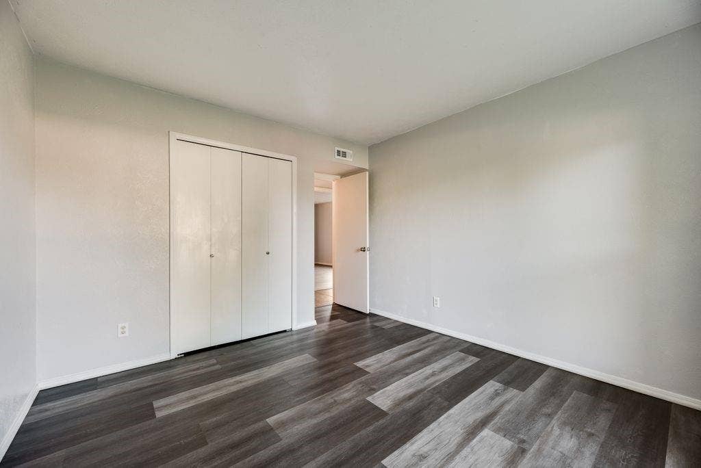316 Matterhorn Street, Cedar Hill, TX 75104 Spacious room featuring wood-finish flooring, light gray wall paint, white trim, and a white bi-fold closet door