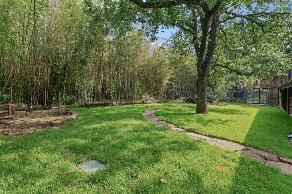 Large secluded backyard with greenhouse