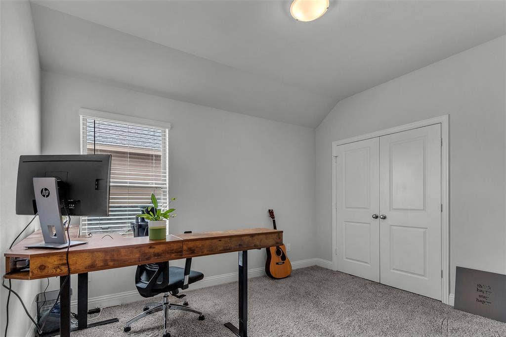 3708 Jan Camille Court, Celina, TX 75009 Office with lofted ceiling and light colored carpet