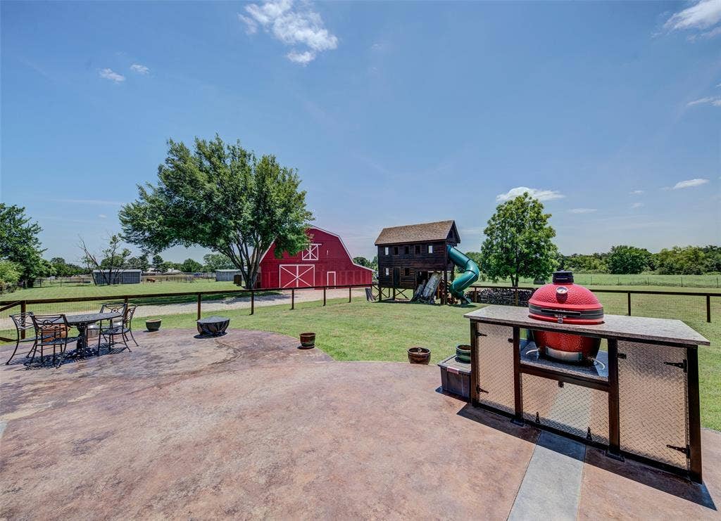 245 Fm 407 W, Argyle, TX 76226 View of patio / terrace with a barn in the distance. Plug is ready for your hot tub!