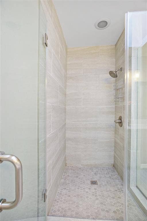 3228 Anchor Drive, Plano, TX 75023 Walk-in shower with clear glass enclosure and brushed nickel hardware