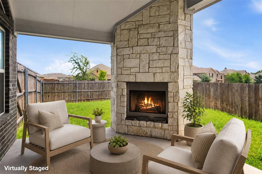 466 Rockaway Drive, Midlothian, TX 76065 Patio with WBFP - Virtually Staged