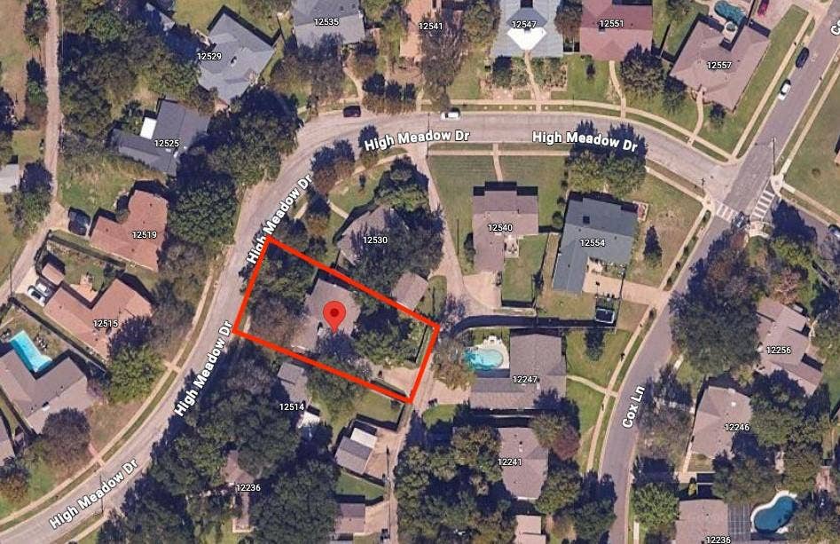 12518 High Meadow Drive, Dallas, TX 75244 Aerial view - boundary lines approximate