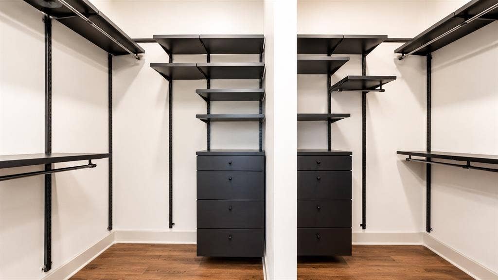 3330 Oak Grove Avenue, #1307, Dallas, TX 75204 Customizable closet system with dark wood-finish flooring