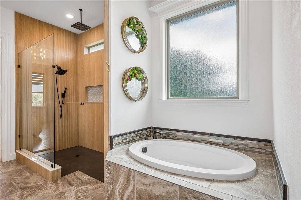 1620 Cattle Drive, Prosper, TX 75078 Wood slat look tile on shower surround