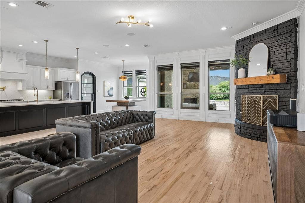 1620 Cattle Drive, Prosper, TX 75078 Open Living Room to Kitchen overlooks Beautiful Backyard