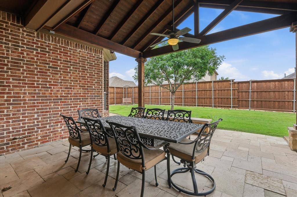 411 Devonshire Drive, Prosper, TX 75078 Extended living under cedar patio cover