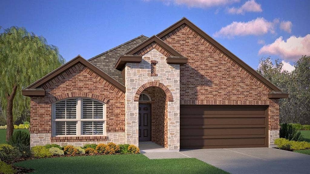 3340 PIER VIEW Street, Grand Prairie, TX 76065 Front Elevation - D.R. Horton's Blancofloorplan Elevation G - All Home and community information, including pricing, included features, terms, availability and amenities, are subject to change at any time without notice or obligation. All Drawings, pictures, photographs, video, square footages, floor plans, elevations, features, colors and sizes are approximate for illustration purposes only and will vary from the homes as built.