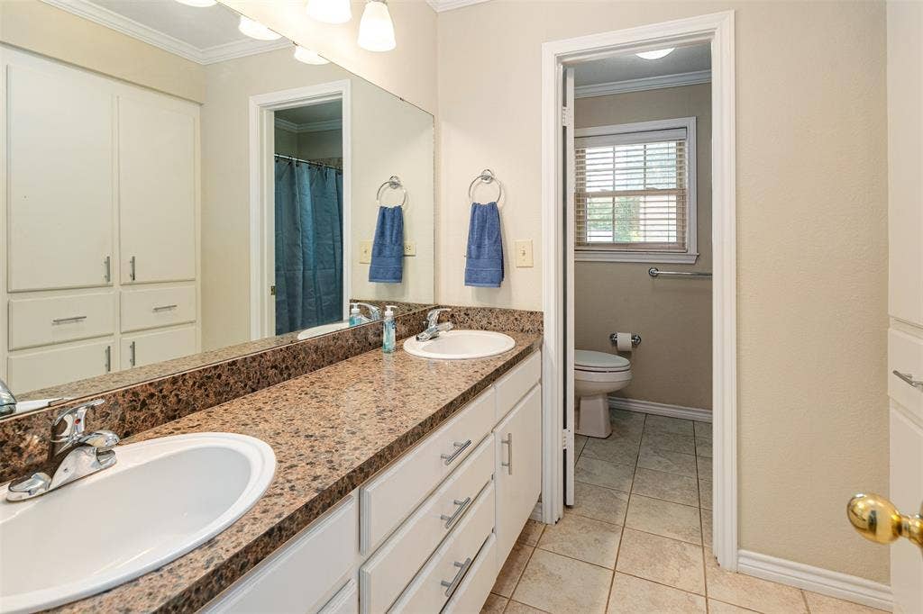 11608 State Highway 19 N, Athens, TX 75752 Hall bathroom with dual sinks and private shower,toilet area