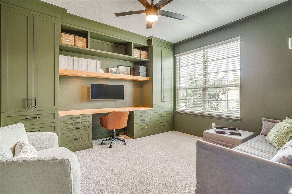14124 Cassiopeia Drive, Haslet, TX 76052 Office is color drenched with the perfect shade of green plus wallpapered ceiling.
