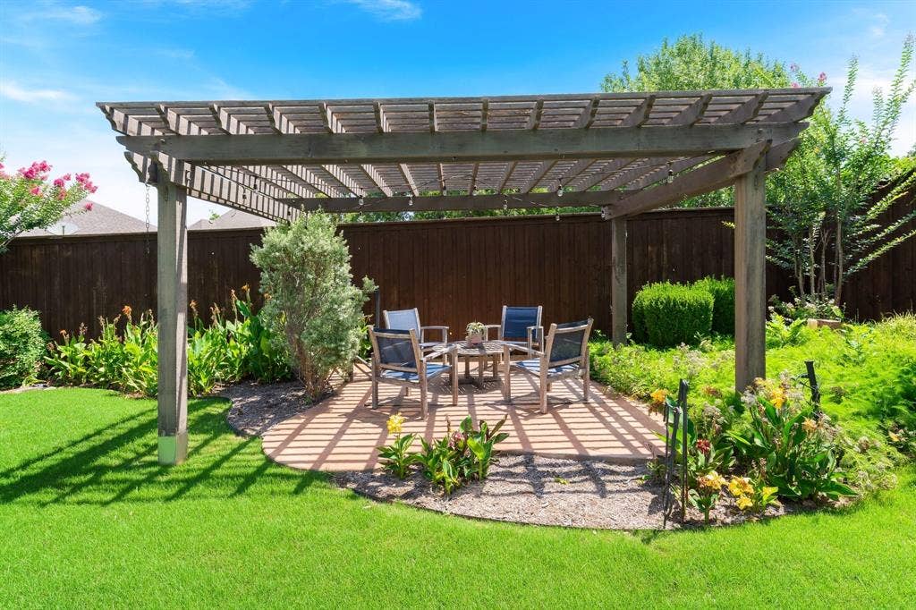 Pergola provides additional seating for outdoors