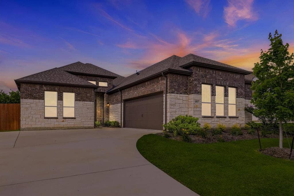 4017 Alpine Street, Midlothian, TX 76065 Contemporary single-story residence featuring a brick and stone facade
