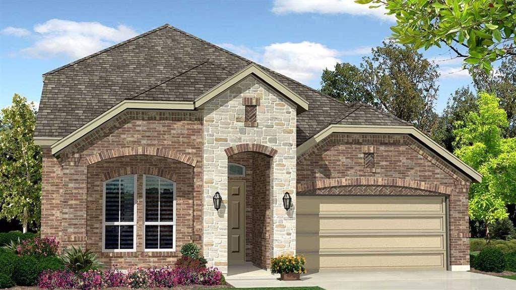 10393 SUNSET SHORE Drive, Grand Prairie, TX 76065 Front Elevation - D.R. Horton's The Aspenfloorplan Elevation C - All Home and community information, including pricing, included features, terms, availability and amenities, are subject to change at any time without notice or obligation. All Drawings, pictures, photographs, video, square footages, floor plans, elevations, features, colors and sizes are approximate for illustration purposes only and will vary from the homes as built.