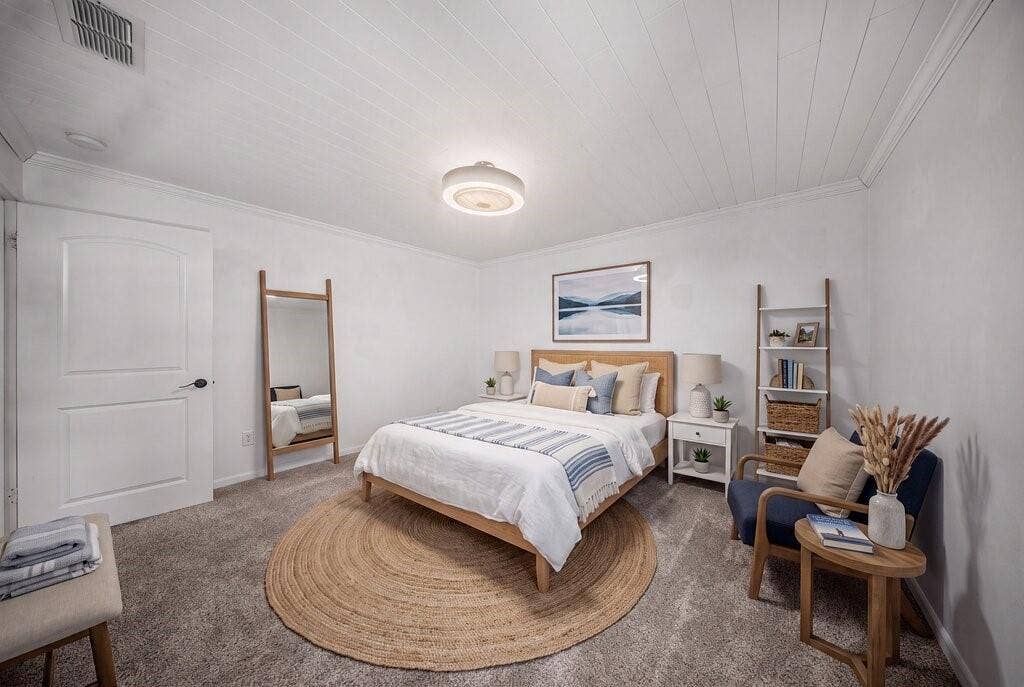 White paneled ceiling with crown molding