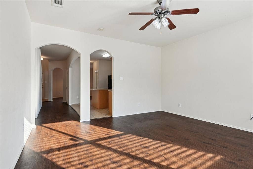 3019 Appaloosa Drive, Dallas, TX 75237 room with dark hardwood / wood-style floors and ceiling fan