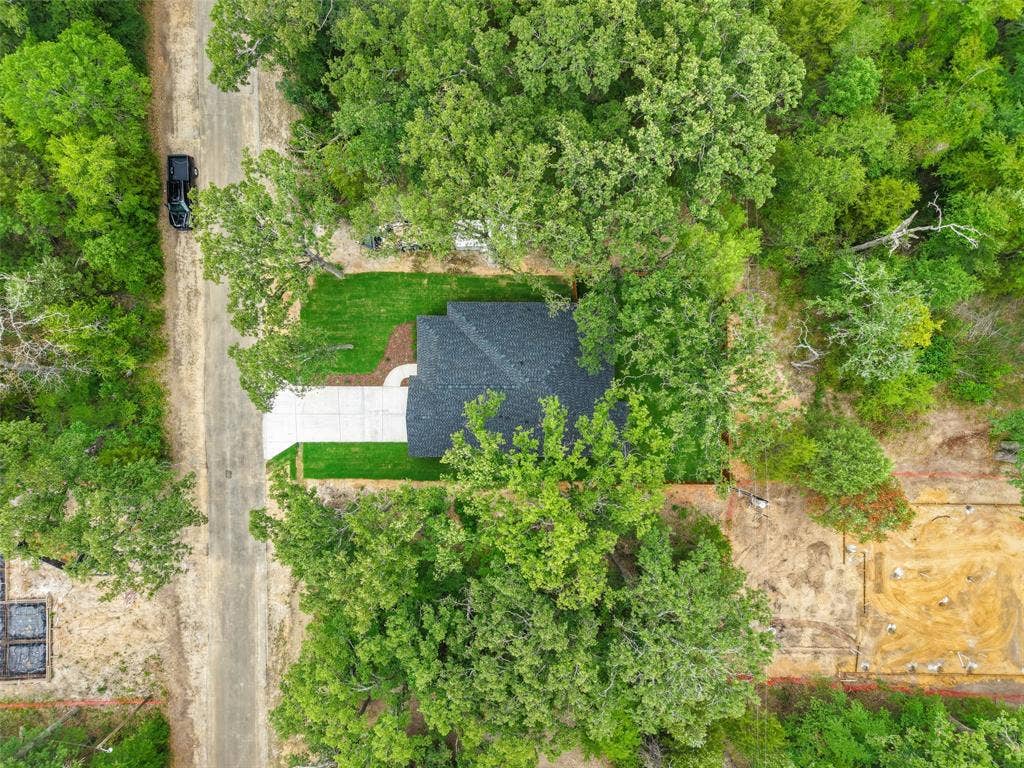 122 E Beachwood Loop, Trinidad, TX 75163 Aerial perspective showcasing a property surrounded by mature trees